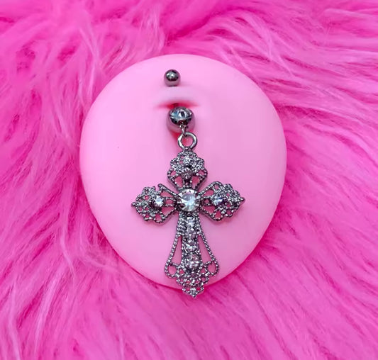 Rhinestone Cross Belly Ring